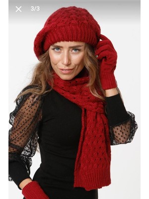 Sema Aksesuar Yeni Sezon Kadın Ressam Bere - Atkı - Eldiven Takım - 3'lü Set