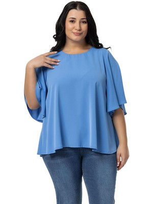 Disentis Modest Büyük Beden Geniş Kısa Kollu Indigo Bluz