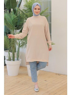 Armine Trend Kolları Ribanalı Arkadan Uzatmalı Basic Tunik Bej 24YT480