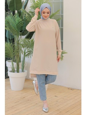 Armine Trend Kolları Ribanalı Arkadan Uzatmalı Basic Tunik Bej 24YT480