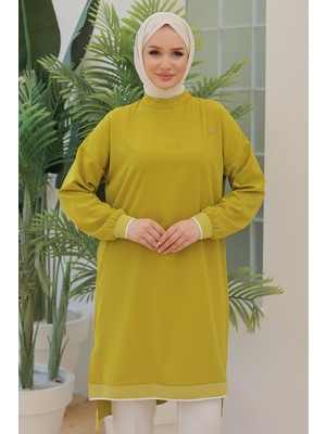 Armine Trend Kolları Ribanalı Arkadan Uzatmalı Basic Tunik Olive 24YT480