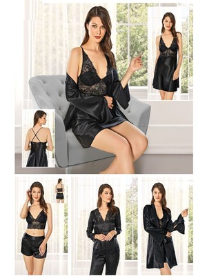 Alissa 8620 Kadın Çeyizlik Saten 6'lı Set-Siyah