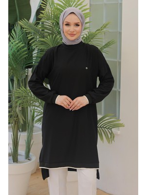 Armine Trend Kolları Ribanalı Arkadan Uzatmalı Basic Tunik Siyah 24YT480