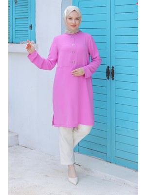 Armine Trend Kare Çıtçıtlı Tunik Pembe 24YT451