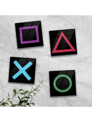 Decorita Cam Bardak Altlığı | Oyun Bardak Altlığı - İkon | 4'lü Takım | 10cm x 10cm