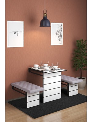 Moka Park AVM Açelya Döşemeli Yemek Masası 2 Tabureli