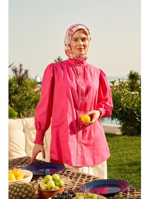 Lêvi D'or Fuşya Taş İşlemeli Patı Gipeli Gömlek