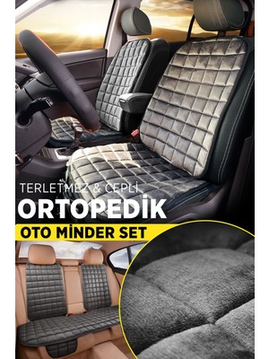 Mısırlı Grup Premium Cepli Ortopedik Oto Koltuk Minder Seti - Koltuk Kılıfı - Ön & Arka Koltuk Tam Set - Antrasit