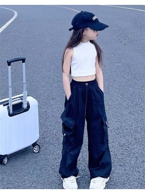 Kids Face Özel Tasarım Baskısız Beyaz Yeni Stil %100 Pamuk Kız Çocuk Kolsuz Crop T-Shırt