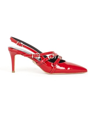 Dericlub Kadın Stiletto Sivri Burun Tokalı Topuklu Ayakkabı Sy 27258 Kırmızı