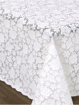 Style Meiwa Lux Dantel Görünümlü Pvc Leke Tutmaz Şeffaf Kaymaz Masa Örtüsü - Beyaz