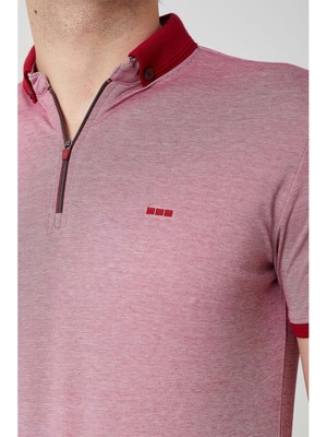Coonless Triko Yaka Fermuarlı Polo Erkek Pembe Tshirt