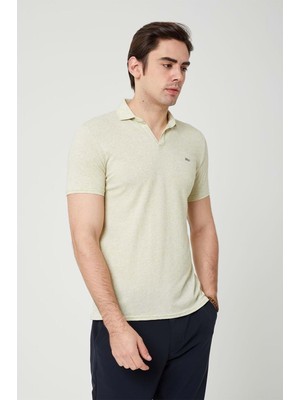 Coonless Yakalı Çok Rahat Pamuk Penye Erkek Su Yeşil Tshirt