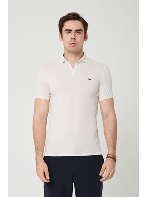 Coonless Yakalı Çok Rahat Pamuk Penye Erkek Bej Tshirt