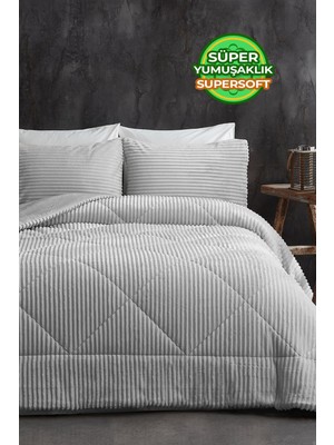 Evlen Home Collection Sherpa Çift Taraflı Yorgan Seti ( Uyku Seti ) Çift Kişilik 3 Parça