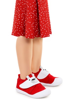 Kiko Kids Winni Kız Bebek Cırtlı İlk Adım Panduf Ayakkabı Kırmızı Tekstil Materyal