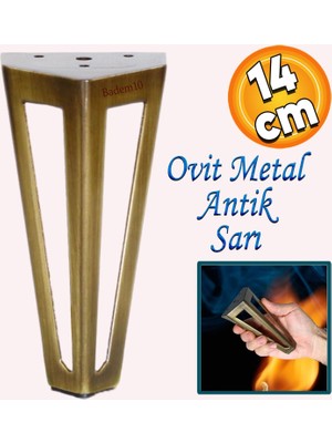 Badem10 Ovit Açık Koltuk Baza Puf Kanepe Tv Ünite Masa Mobilya Ayağı Ayakları Metal Ayak 14 cm Antik Sarı