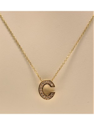 Güler Kuyumculuk Taşlı 3 Boyutlu C Harfi ve Zinciri