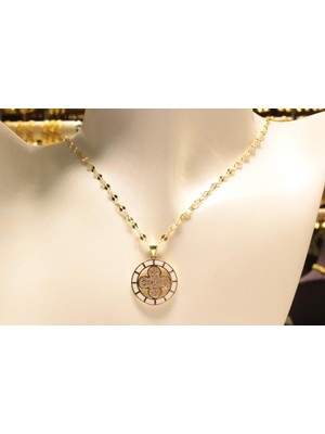 Güler Kuyumculuk Altın Aynalı Zincrili Yonca Kolye Ucu