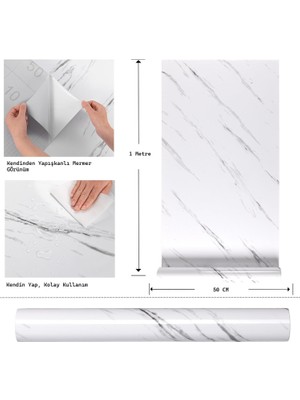 BienHome 50X100 cm Mermer Desenler Premium Yapışkanlı Kaplama Pvc Folyo BH626