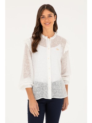 U.S. Polo Assn. Kadın Ekru Gömlek Desenli 50264221-VR019