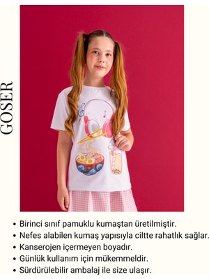 Goser Kız Çocuk Ramen Boba Kore Baskılı Beyaz Oversize T-Shirt