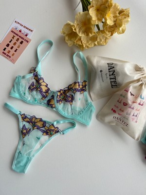 Dantel By Mls Dantel Blue & Purple Bralet Takımı