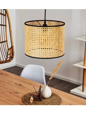 Burenze Modern Rattan Hasır Sarkıt Tasarım Salon Mutfak Oturma Odası Avize Doğal Hazeran Tekli Avize Hasır 25 cm