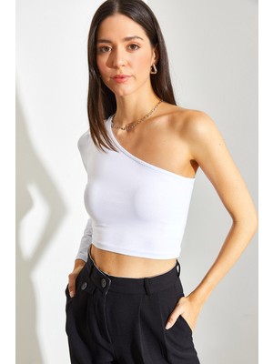 Shade Kadın Uzun Tek Omuz Crop Bluz