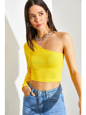Shade Kadın Uzun Tek Omuz Crop Bluz