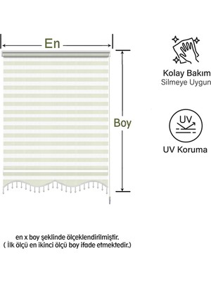 Binbir Perde Krem Boncuklu Zebra Perde