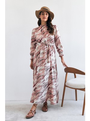 Vavinor Aura Desenli Elbise - Gül Kurusu