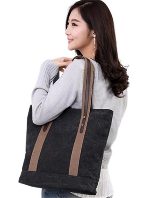 Çanta Yurdu Ççs London 31485 Mumlu Kanvas Kadın Çanta Siyah