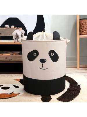 Rope Home Panda Tasarımlı Bebek Çocuk Odası Ağzı Büzgülü Düzenleyici Saklama Kutusu Oyuncak Kirli Sepeti 37 x 40