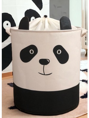 Rope Home Panda Tasarımlı Bebek Çocuk Odası Ağzı Büzgülü Düzenleyici Saklama Kutusu Oyuncak Kirli Sepeti 37 x 40