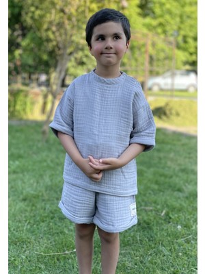 Pahta Müslin Çocuk Yazlık Şortlu Alt Üst Takım