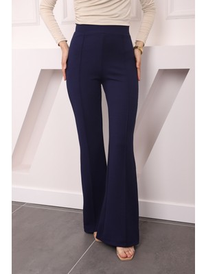 İmaj Butik Lacivert Yüksek Bel İspanyol Pantolon Kadın Dokuma Kumaş Özellikli Modern Model