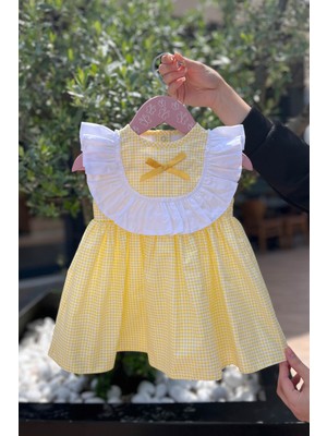 Bertuğ Bebek Fırfırlı Pötikare Sarı Kız Çocuk Bebek Kolsuz Elbise