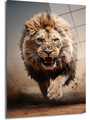 Glazella Aslan Dekorati̇f Di̇key Cam Tablo, Ev Dekorasyonu, Ofi̇s Dekorasyonu