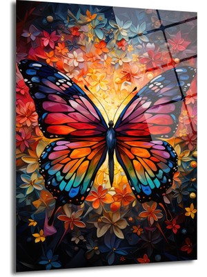 Glazella Çi̇çek Kelebek Dekorati̇f Di̇key Cam Tablo