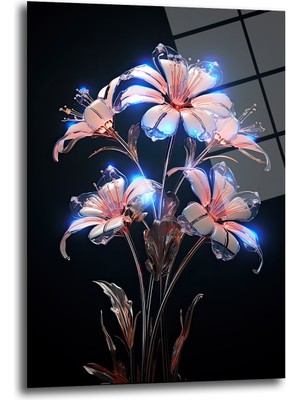 Glazella Parlak Görünüm Metal Çi̇çek Dekorati̇f Di̇key Cam Tablo, Ev Dekorasyon