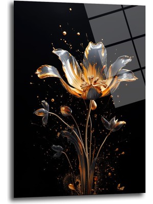 Glazella Sarı Çi̇çek Dekorati̇f Di̇key Cam Tablo, Ev Dekorasyon, Ofi̇s Dekorasyon