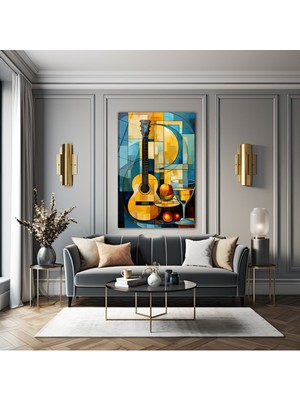 Glazella Soyut Gi̇tar Di̇key Cam Tablo, Çalışma Odası, Ofi̇s, Sanat, Dekorati̇f Tablo