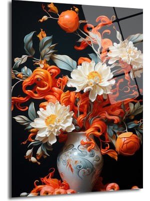 Glazella Renli̇ Vazodaki̇ Çi̇çekler Di̇key Dekorati̇f Cam Tablo