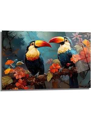 Glazella Tukan Kuşu Yatay Cam Tablo, Ev Dekorasyon, Ofi̇s Dekorasyon