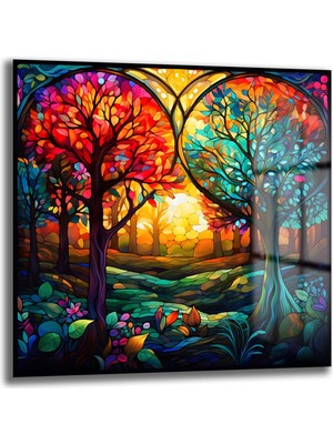 Glazella Ağaç Manzara Kare Cam Tablo