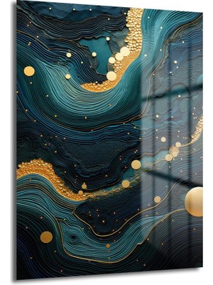 Glazella Zümrüt Altın Dekorati̇f Di̇key Cam Tablo, Ev Dekorasyon, Ofi̇s Dekorasyon