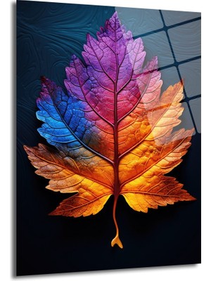 Glazella Renkli̇ Yaprak Dekorati̇f Di̇key Cam Tablo, Ev Dekorasyon, Ofi̇s Dekorasyon