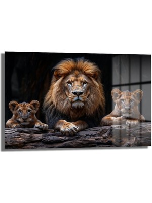 Glazella Aslanlar Dekorati̇f Yatay Cam Tablo