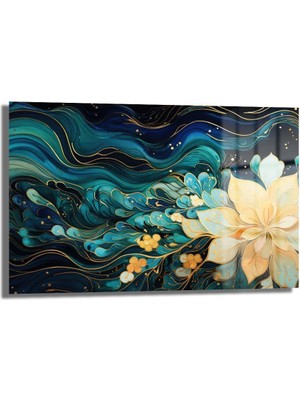 Glazella Akışkan Zümrüt Çi̇çek Dekorati̇f Yatay Cam Tablo